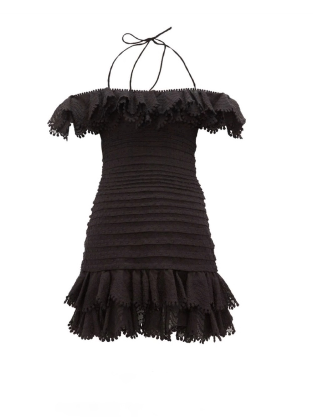 ZIMMERMANN Super Eight
Off-Shoulder Mini Dress Black Ruffle Off-Shoulder Dress 0